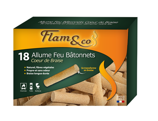 Flam&co - Allume feu bâtonnets cœur de braise x18