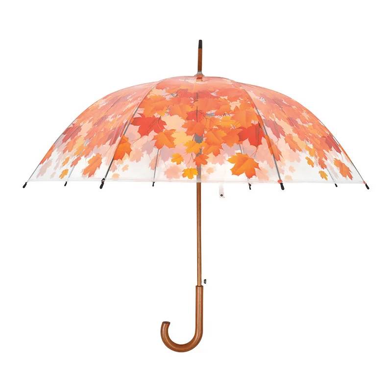 Derrière la Porte - Parapluie Transparent Effet Feuilles Orange - Image 3