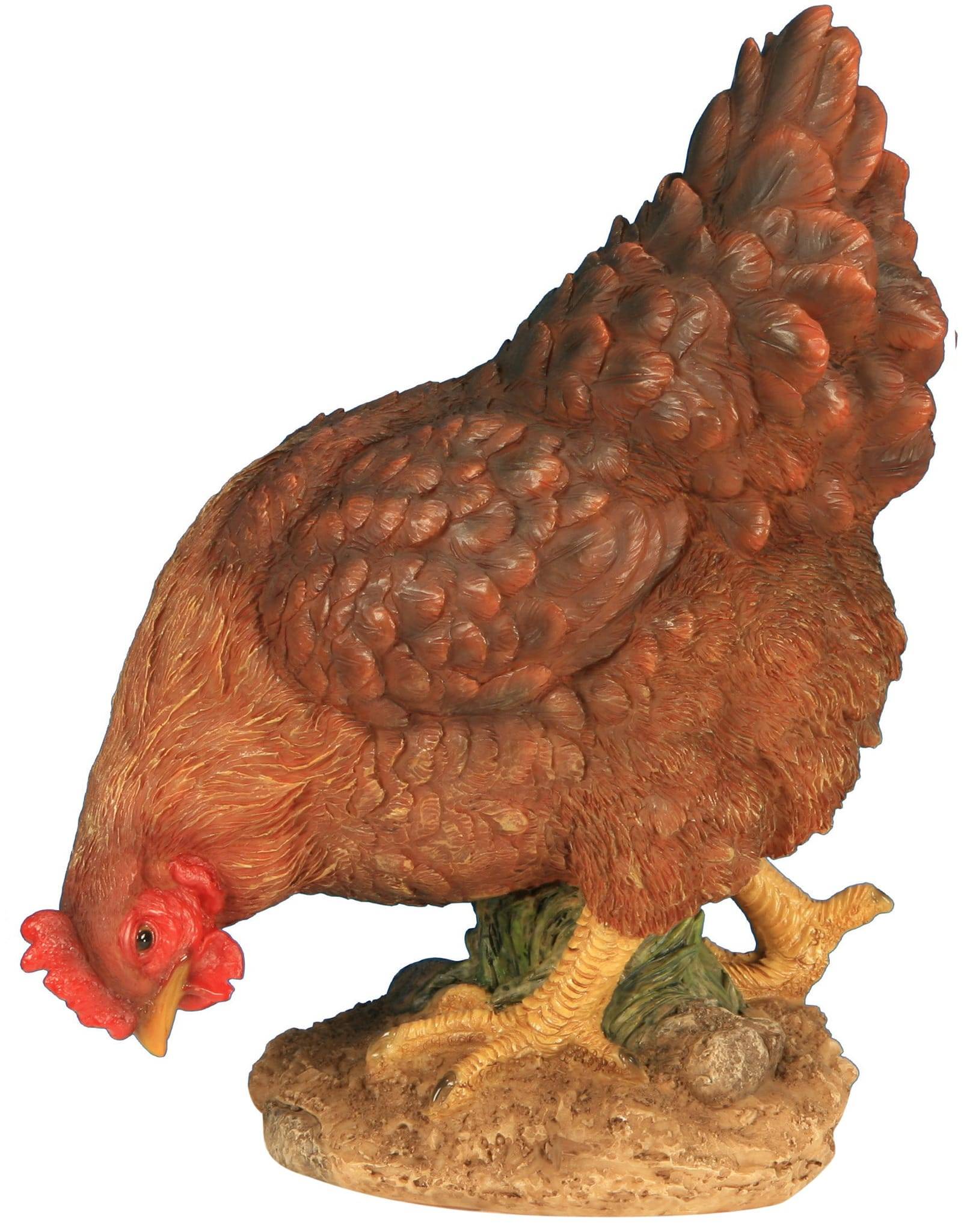 Figurine poule picorant en résine peinte à la main