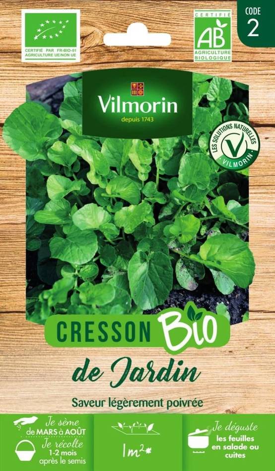 Vilmorin - Cresson de jardin Bio série 2 sachet graines 1,5 g - Vilmorin - Image 1