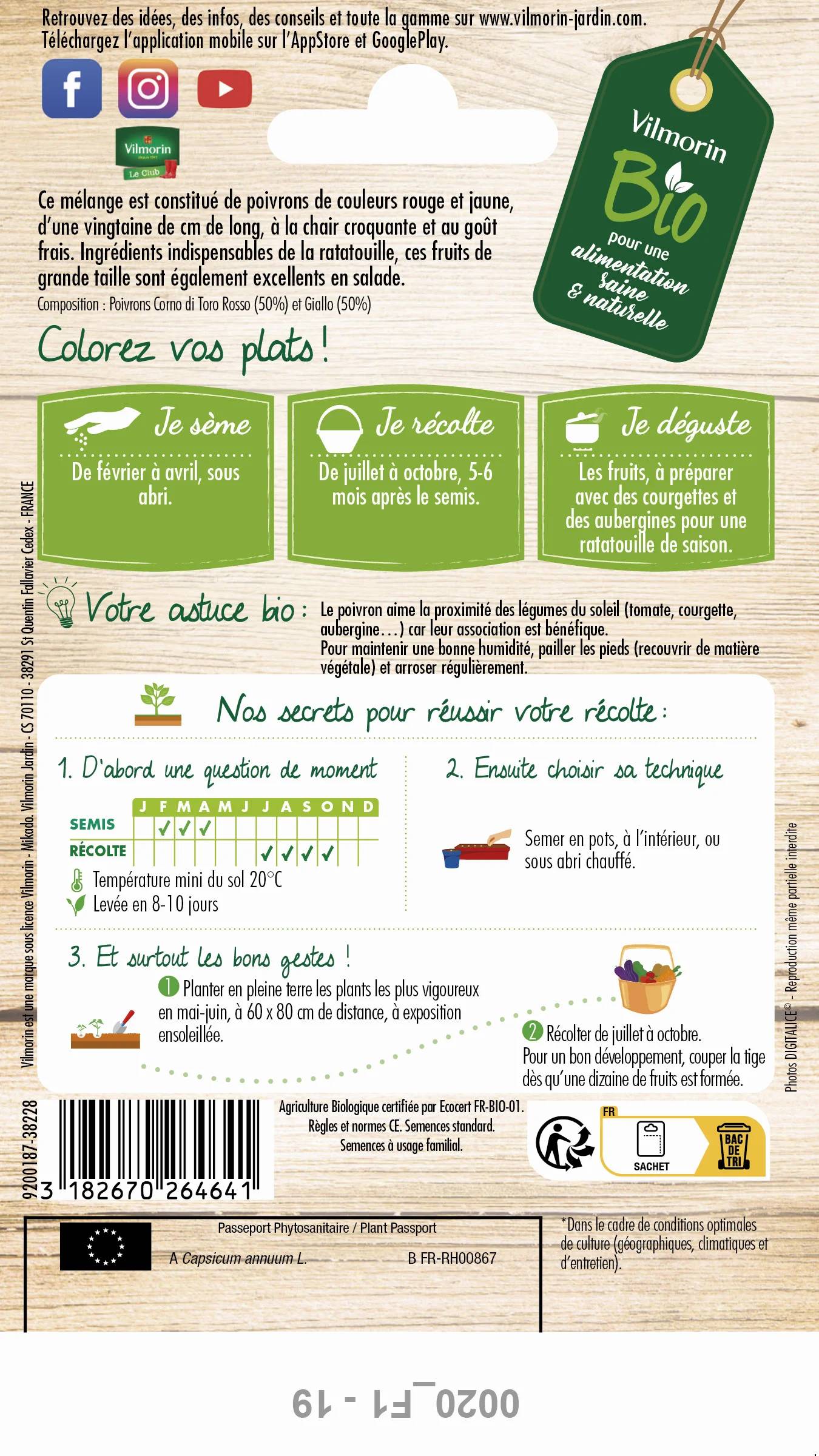 Vilmorin - Poivron mélange de couleurs Bio série 2 sachet graines 0,15 g - Vilmorin - Image 3