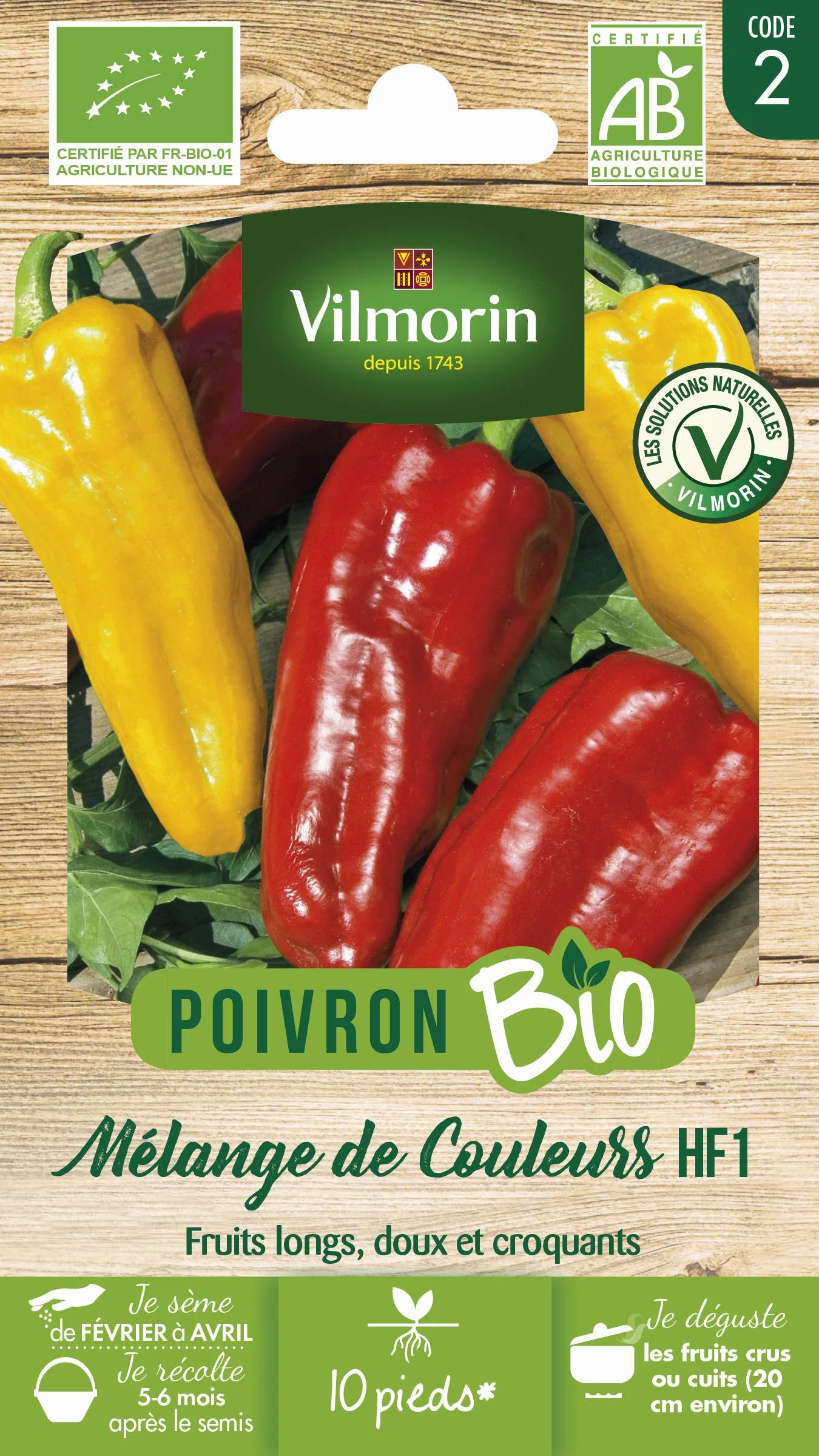 Vilmorin - Poivron mélange de couleurs Bio série 2 sachet graines 0,15 g - Vilmorin - Image 1