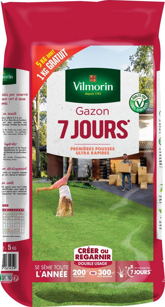 Vilmorin - GAZON 7 JOURS Créer Ou Regarnir 200/300M2 Sac 5kg dont 1kg gratuit - VILMORIN - Image 4