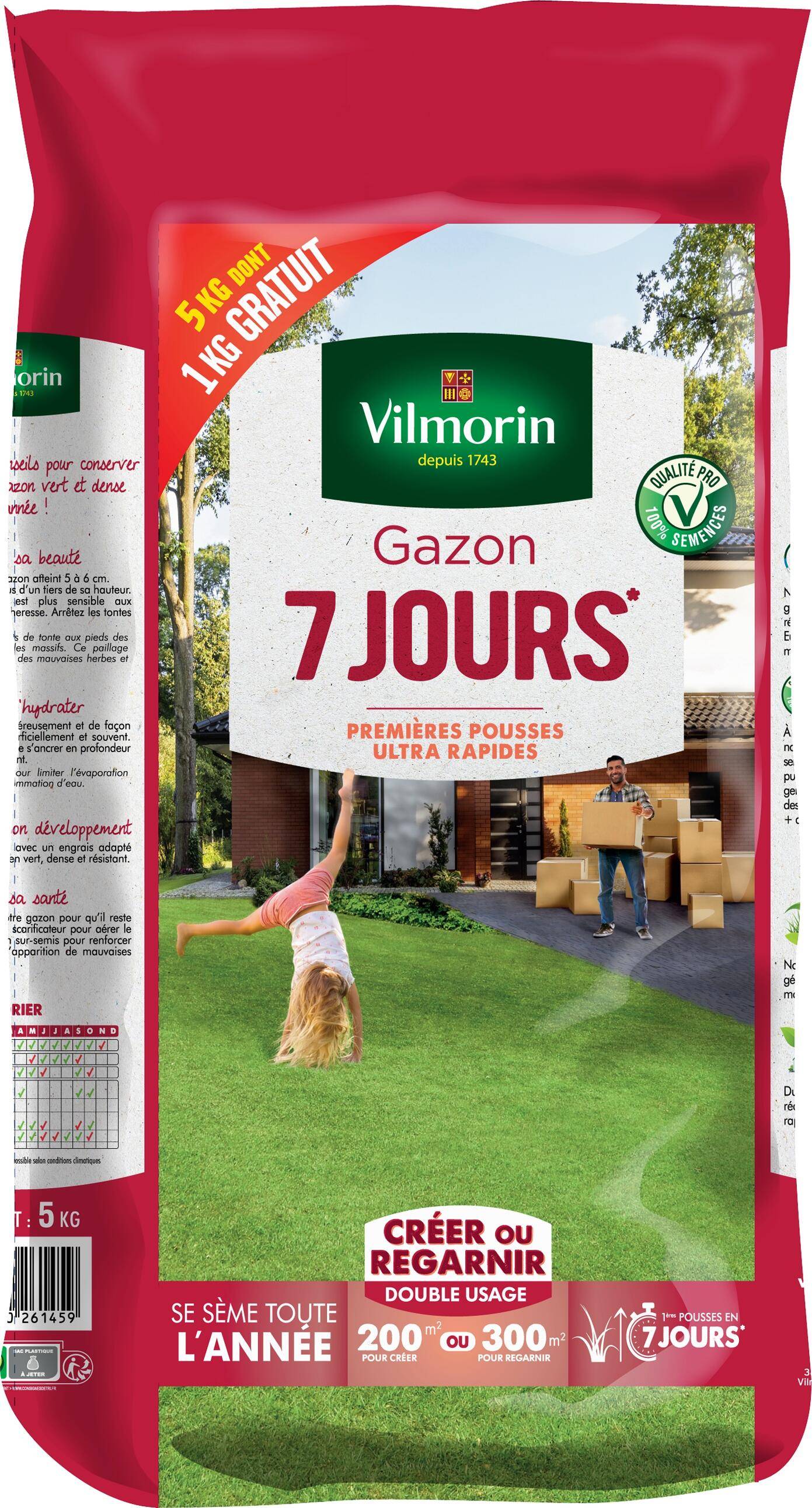 Vilmorin - GAZON 7 JOURS Créer Ou Regarnir 200/300M2 Sac 5kg dont 1kg gratuit - VILMORIN - Image 4