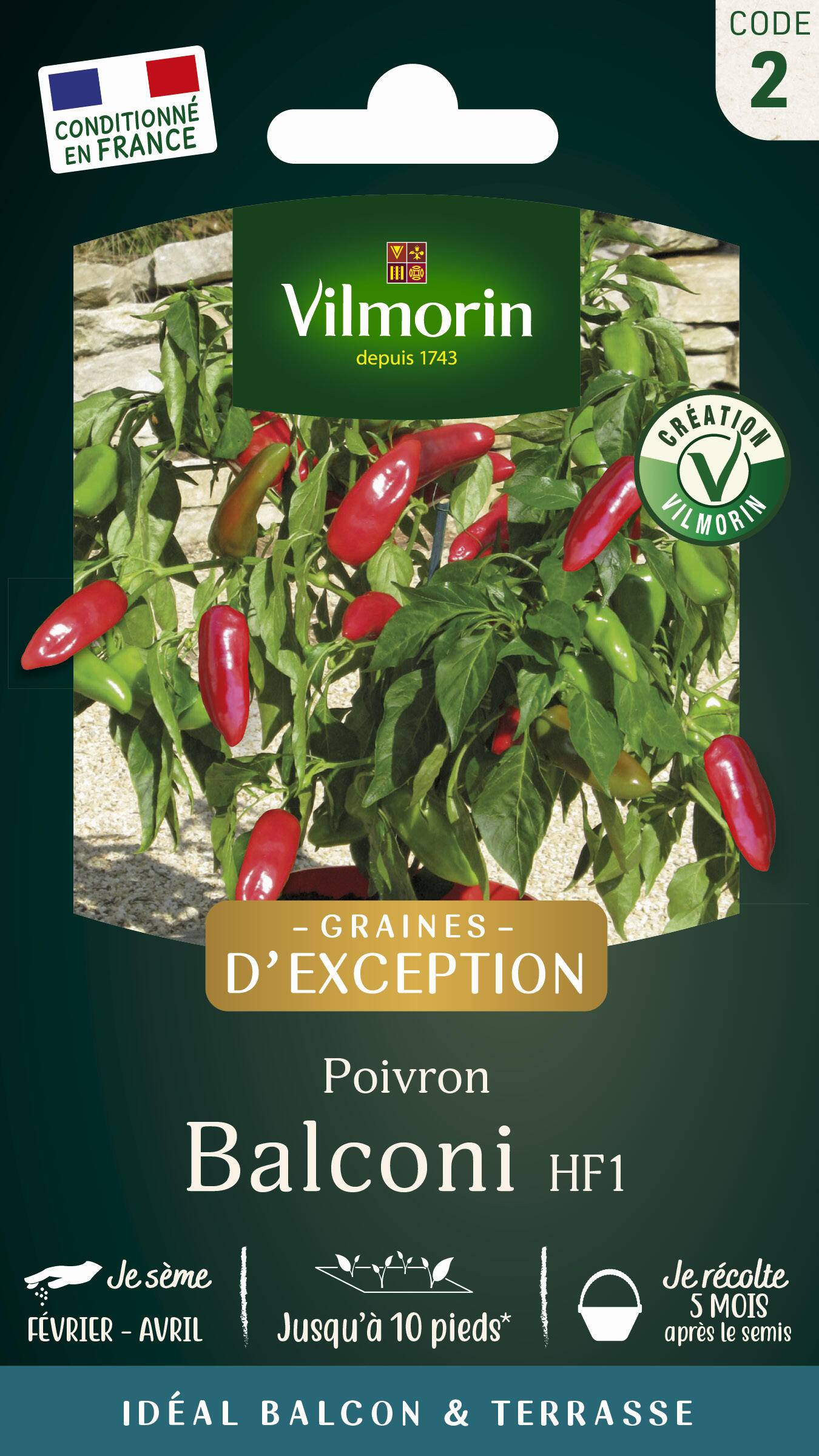 Vilmorin - Poivron Balconi HF1 serie 2 sachet graines 0,2 g - Vilmorin - Image 1