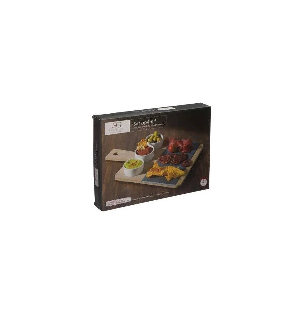 Secret De Gourmet - Set apéritif en ardoise et bambou 4 pièces - SECRET DE GOURMET - Image 2