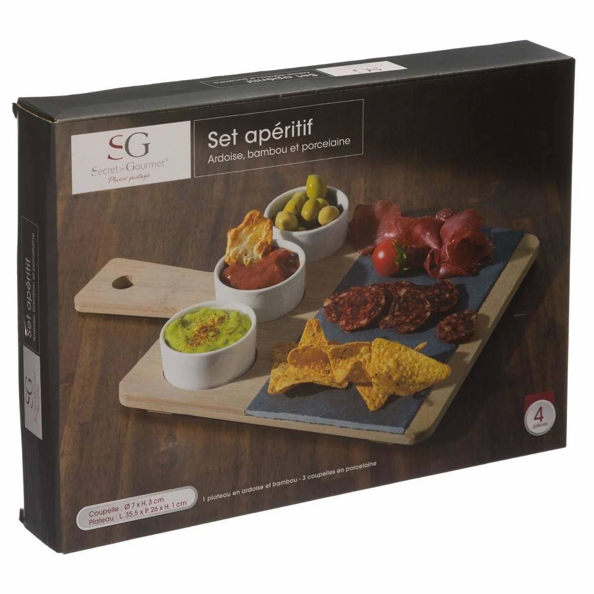 Secret De Gourmet - Set apéritif en ardoise et bambou 4 pièces - SECRET DE GOURMET - Image 3