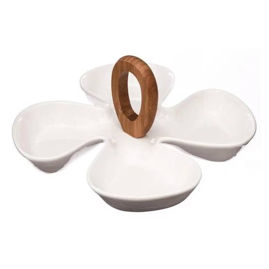 Secret De Gourmet - Plat Apéritif à Poignée Trèfle 28 cm Blanc - SECRET DE GOURMET - Image 1