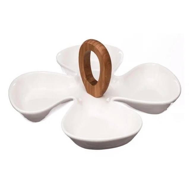 Secret De Gourmet - Plat Apéritif à Poignée Trèfle 28 cm Blanc - SECRET DE GOURMET - Image 1