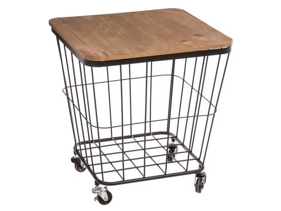 Table d'appoint grille métal bois carrée bois noir 39x39x43 cm - ATMOSPHERA - Image 2