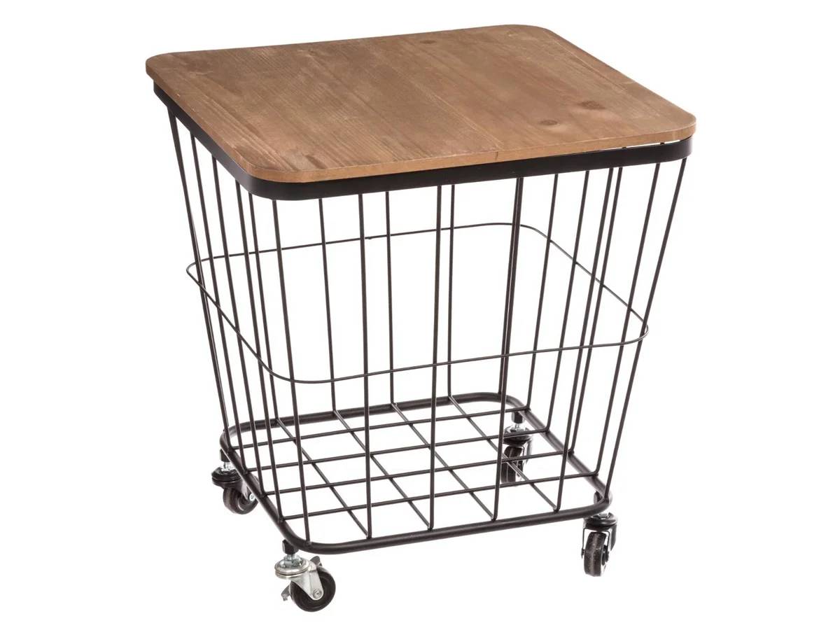 Table d'appoint grille métal bois carrée bois noir 39x39x43 cm - ATMOSPHERA - Image 2