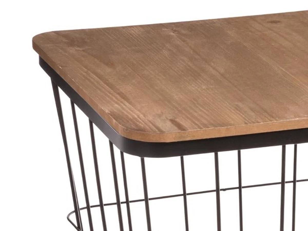 Table d'appoint grille métal bois carrée bois noir 39x39x43 cm - ATMOSPHERA
