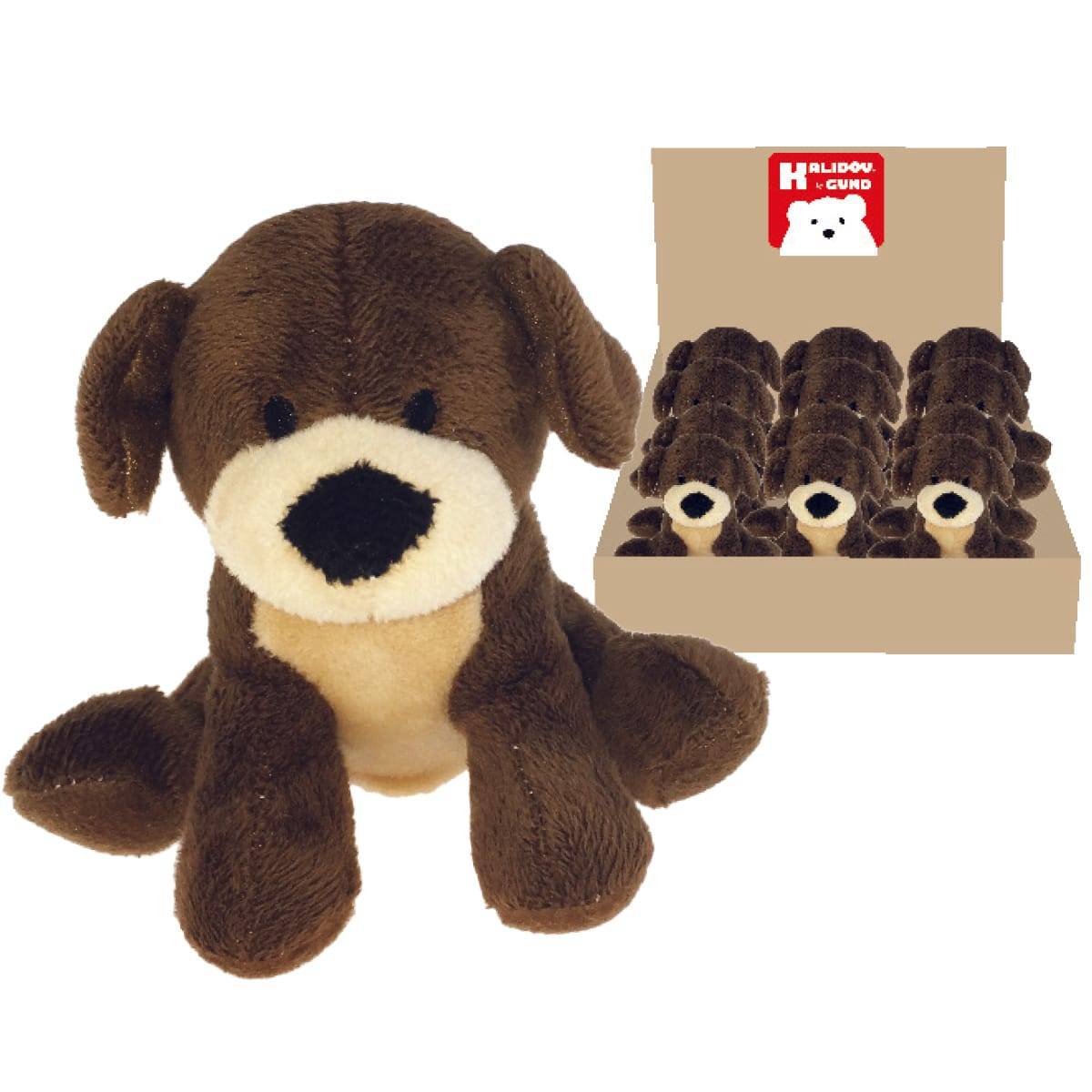 Enesco Kalidou - Peluche chien en fourrure marron/beige - L15 x l6 x H6 cm