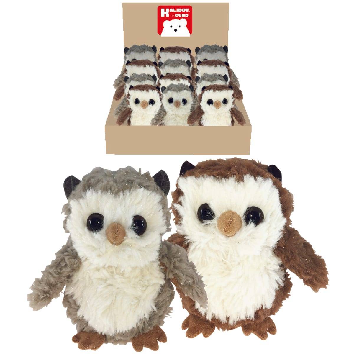 Enesco Kalidou - Peluche chouette en fourrure beige ou marron - L12 x l6 x H6 cm