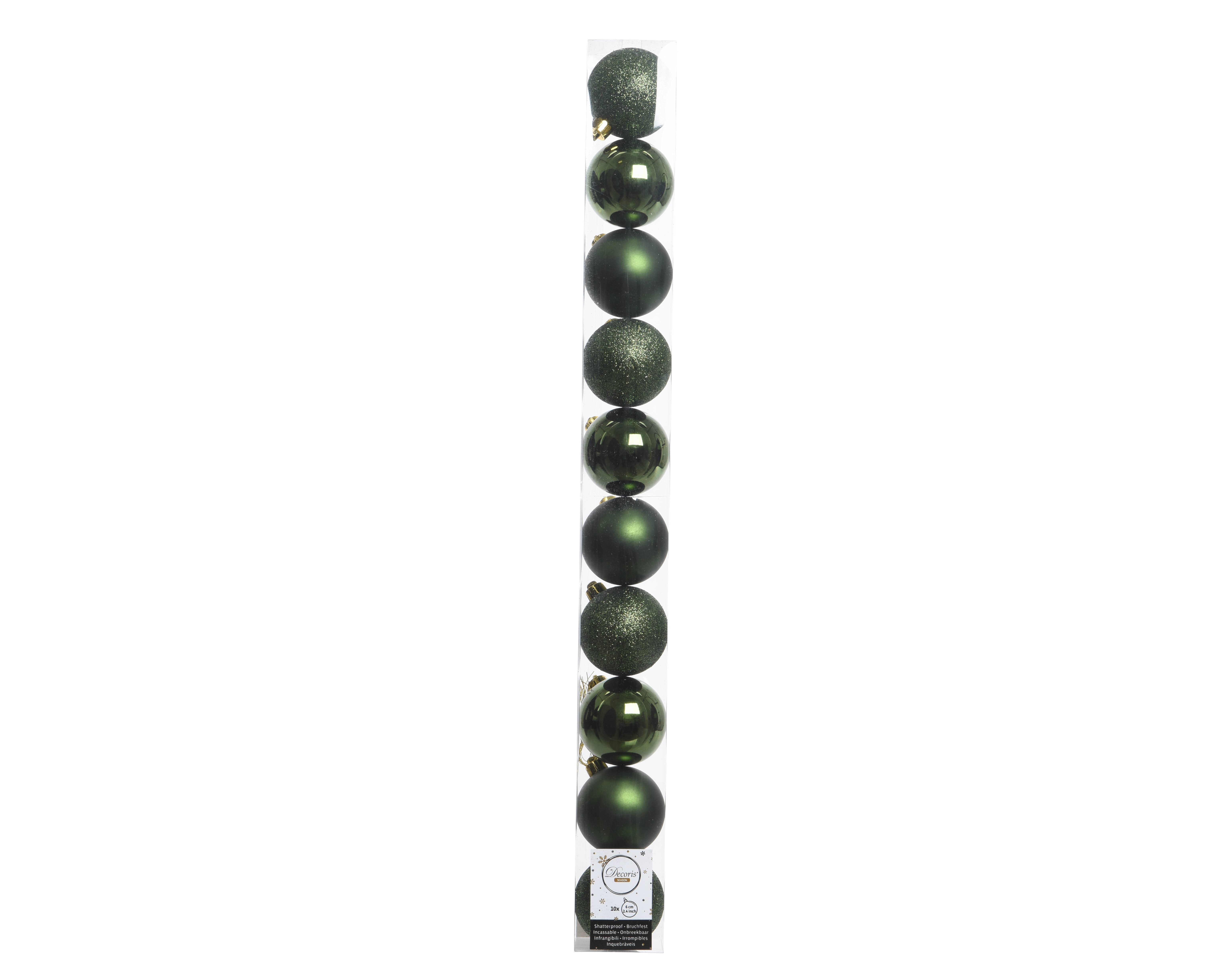 Kaemingk - Decoris - Pack de 10 Boules de Noël incassables Vert Sapin Ø.6 cm
