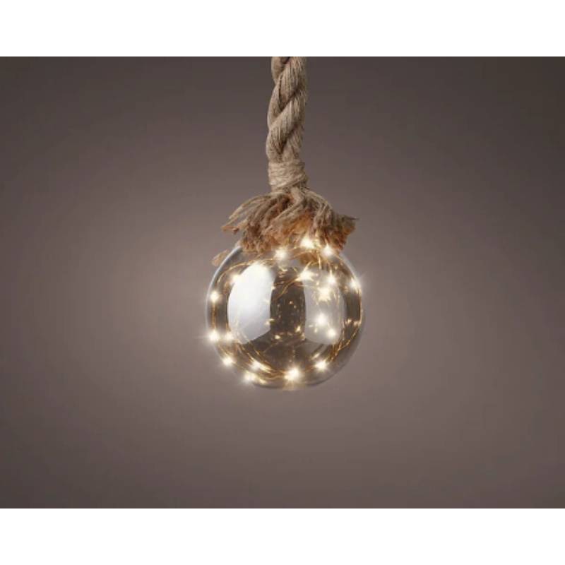 Luminéo - Micro LED Boule verre fumé sur corde - intérieur - Ø.10 x H.80 cm