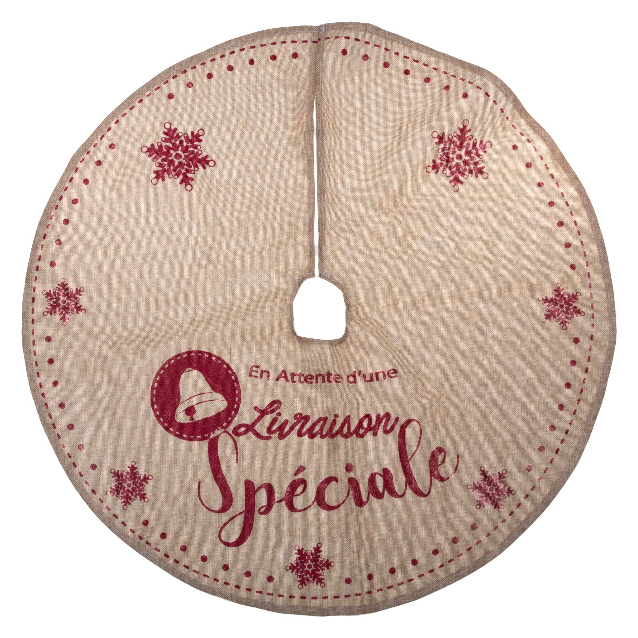 Jupe de sapin imprimé Noël en toile de jute Ø.90 cm