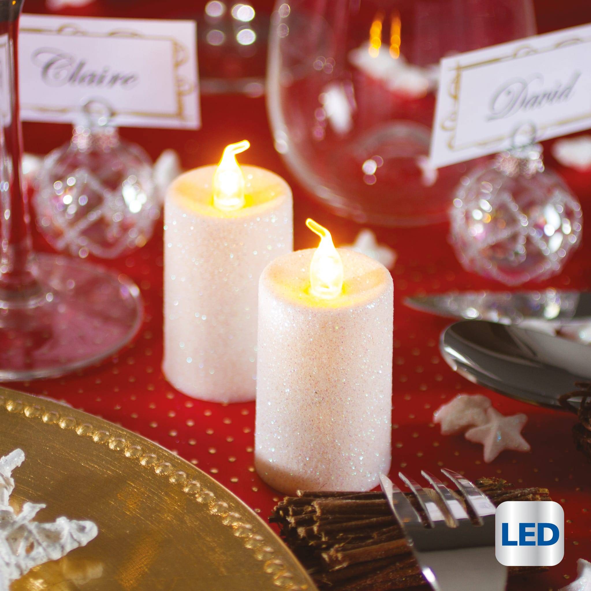 Bougies Led Votive pailletées Par 2 Blanc