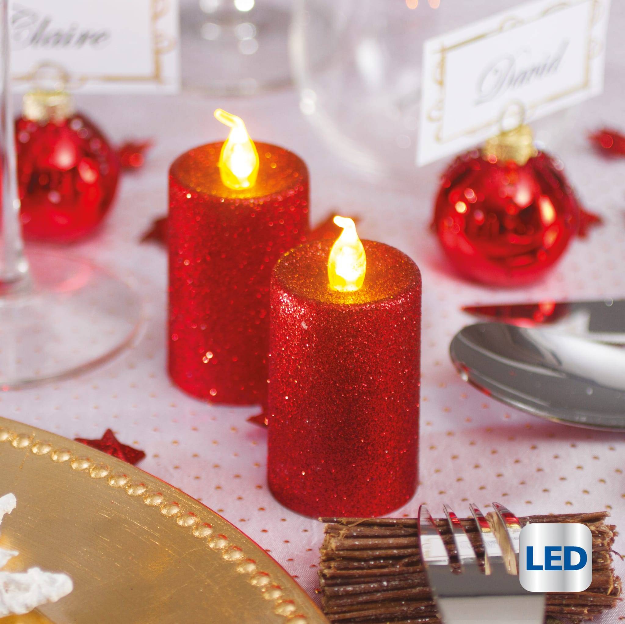 Velas LED Votivas con Purpurina en Paquete de 2 Rojas