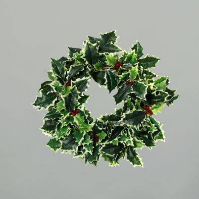 DPI - Couronne de houx vert-crème Ø26 cm - L.26 x l.26 x H.5 cm