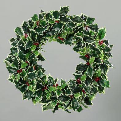 DPI - Couronne de houx vert-crème - Ø.43 cm - L.43 x l.43 cm