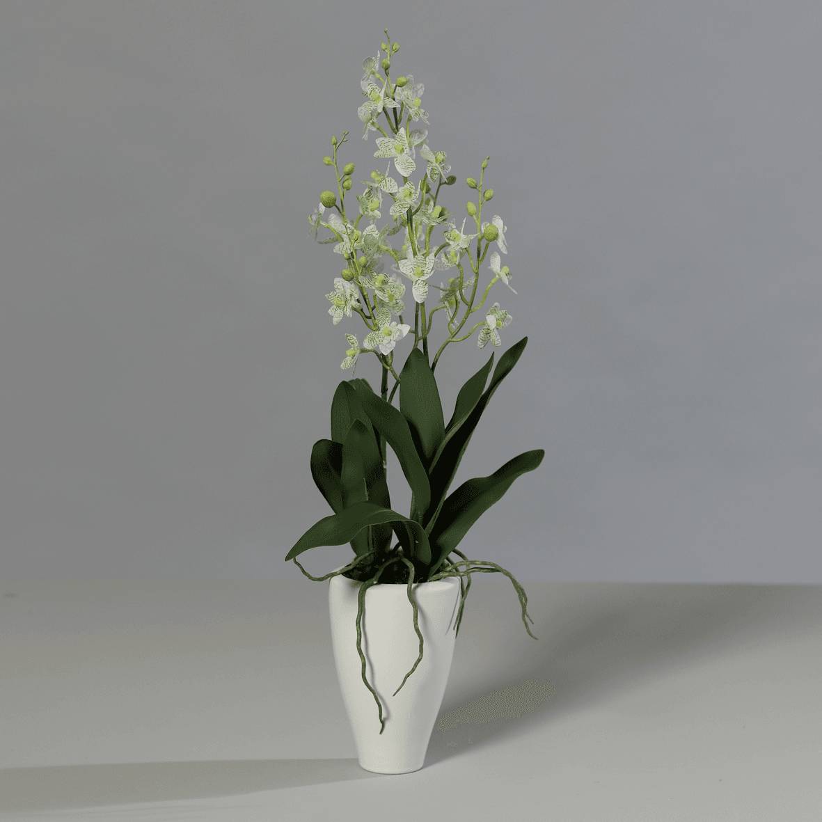DPI - Orchidée oncydium artificielle vert-crème pot blanc H.67 cm