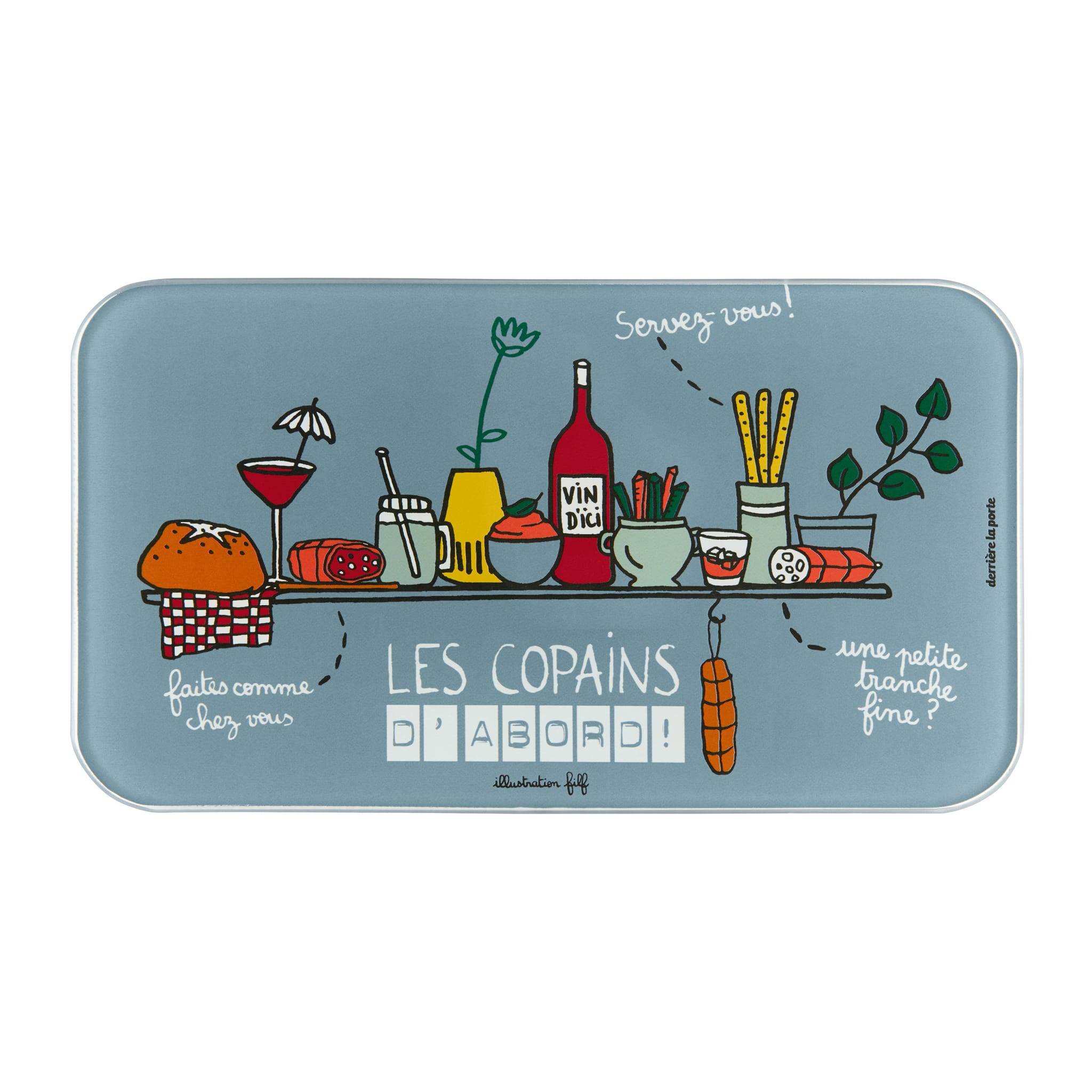 Planche à saucisson Kwik Les copains en verre gris + couteau