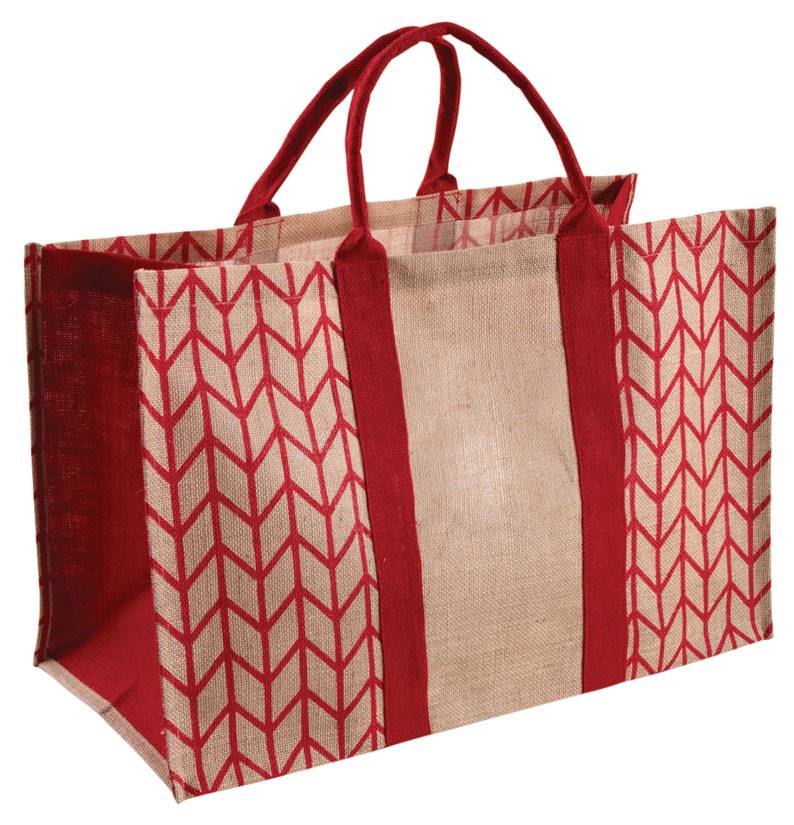 Aubry Gaspard - Sac à bûches en jute naturel et rouge L.60 x l.30 x H.40 cm