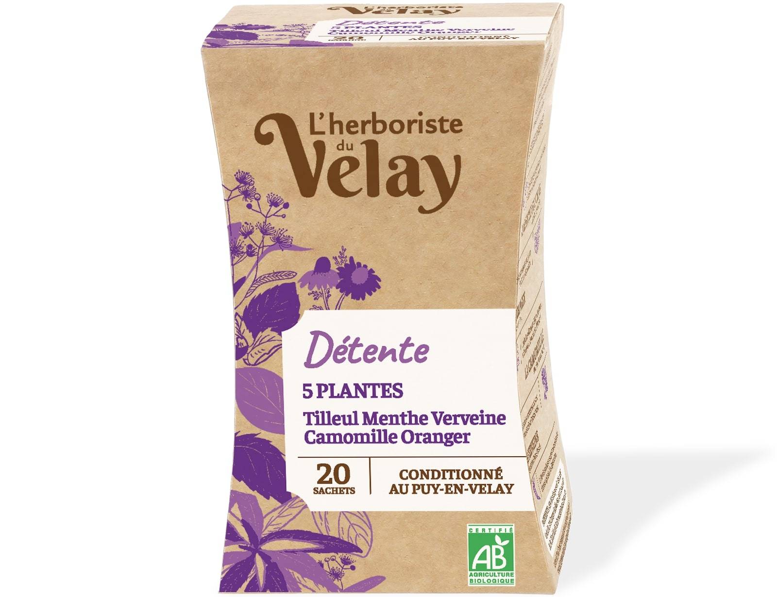 Herboriste du Velay - Infusión BIO relajante 5 plantas x20 - L'Herboriste du Velay
