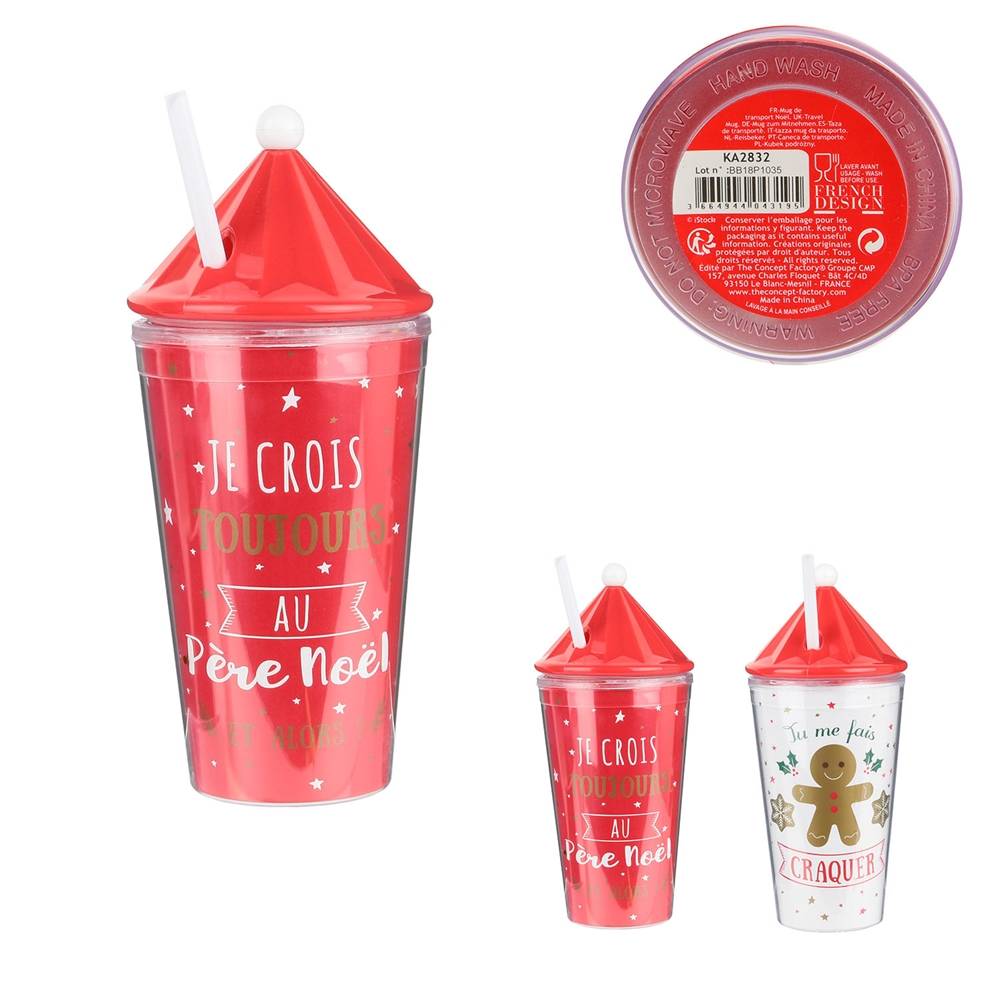 Mug noël plastique couvercle en forme cône - Image 1