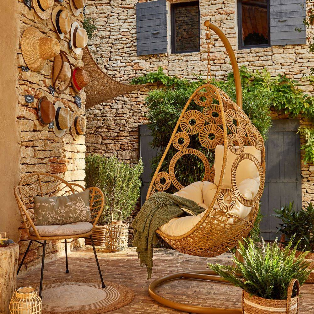 Ecloz - Fauteuil oeuf suspendu de jardin acier cordage naturel Déco ECLOZ