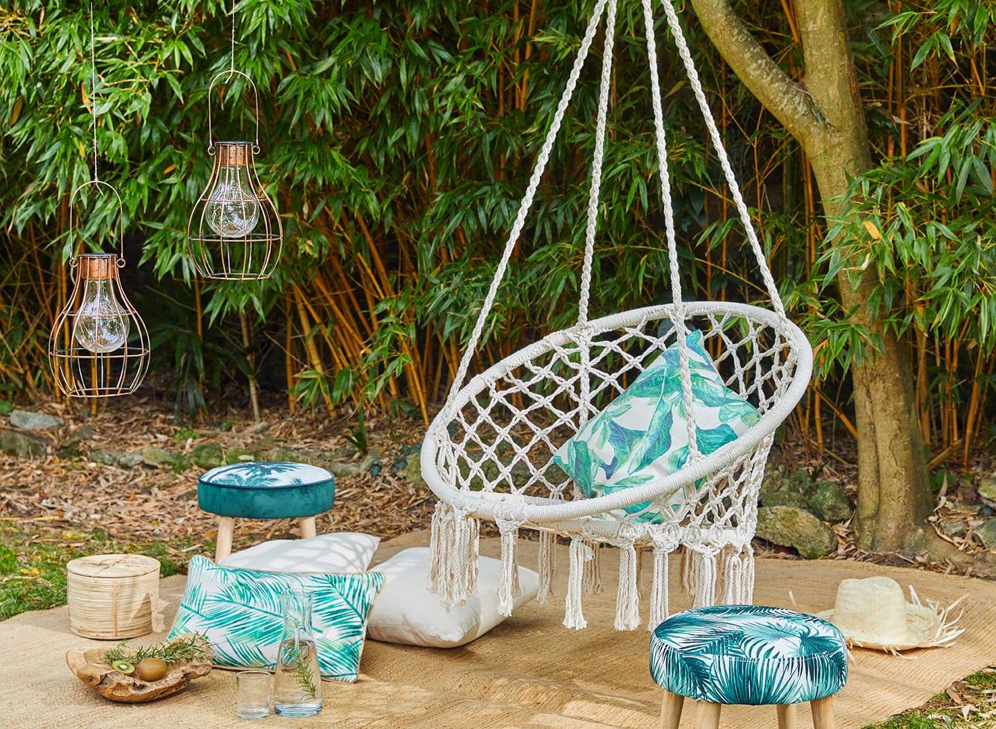 Decoris - Chaise hamac suspendu Écru Poly Coton H.123 x Ø.82 cm - Imagen 3
