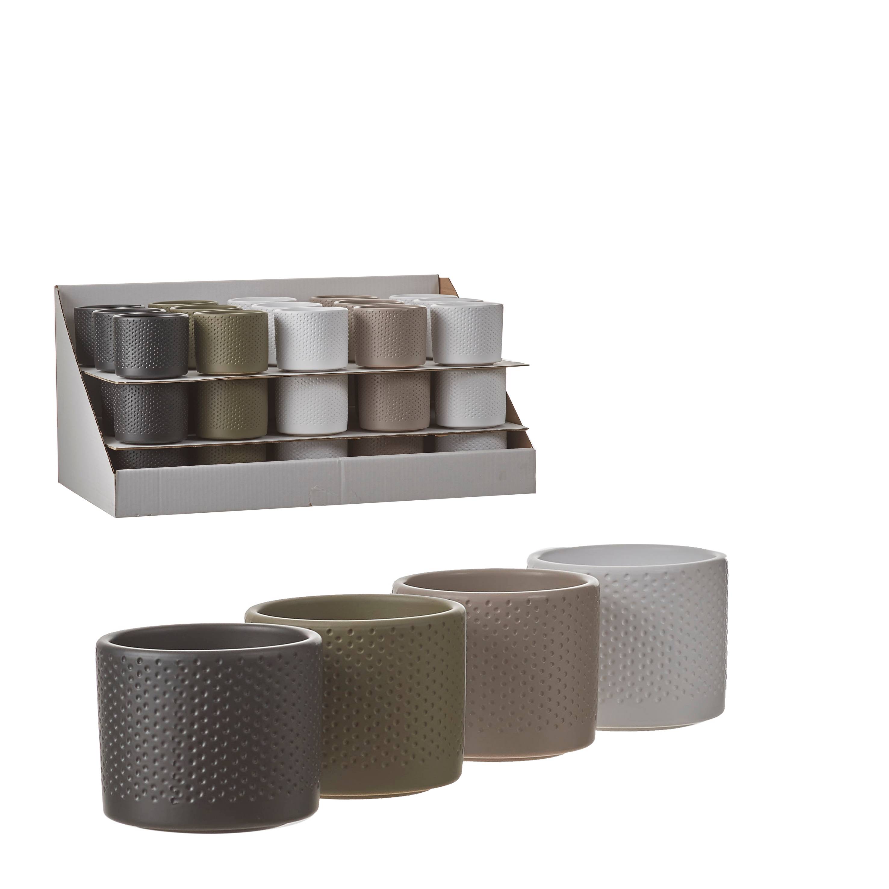 Era pot ronde relief 4 assorti display -ceram.-Blanc- h9xd10cm