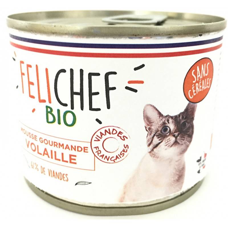 Felichef - Mousse Félichef Bio sans céréales pour chat - Volaille - 200 gr