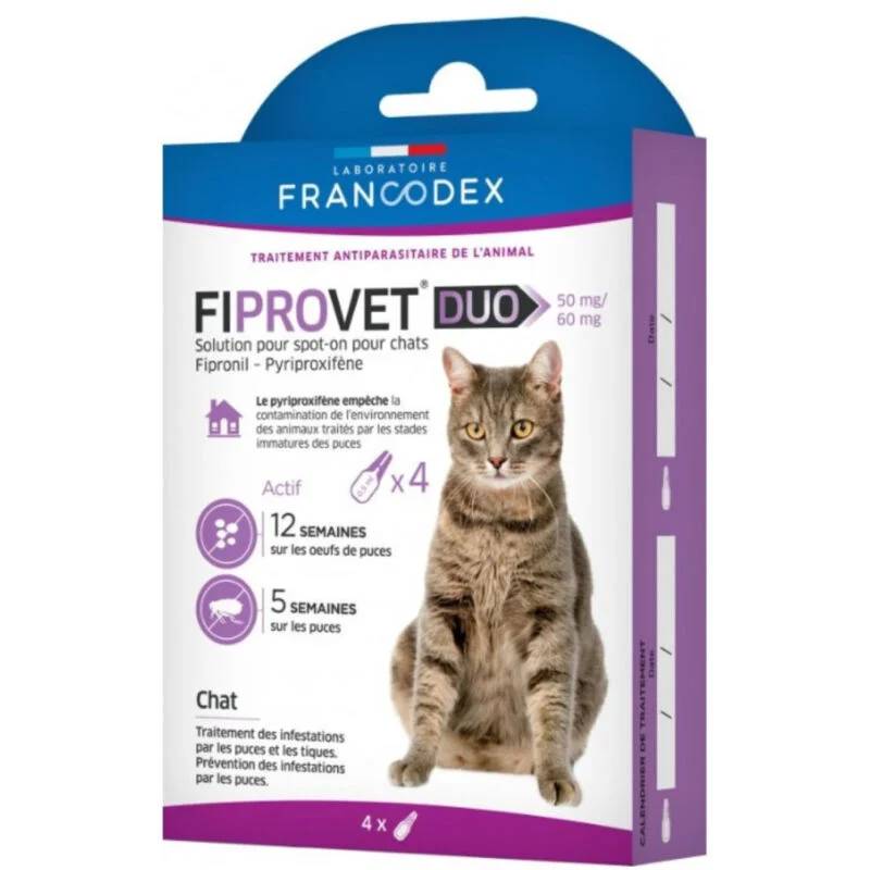 Francodex - FIPROVET DUO 50 mg/60 mg - Solution pour spot-on chat x4 - Imagen 3