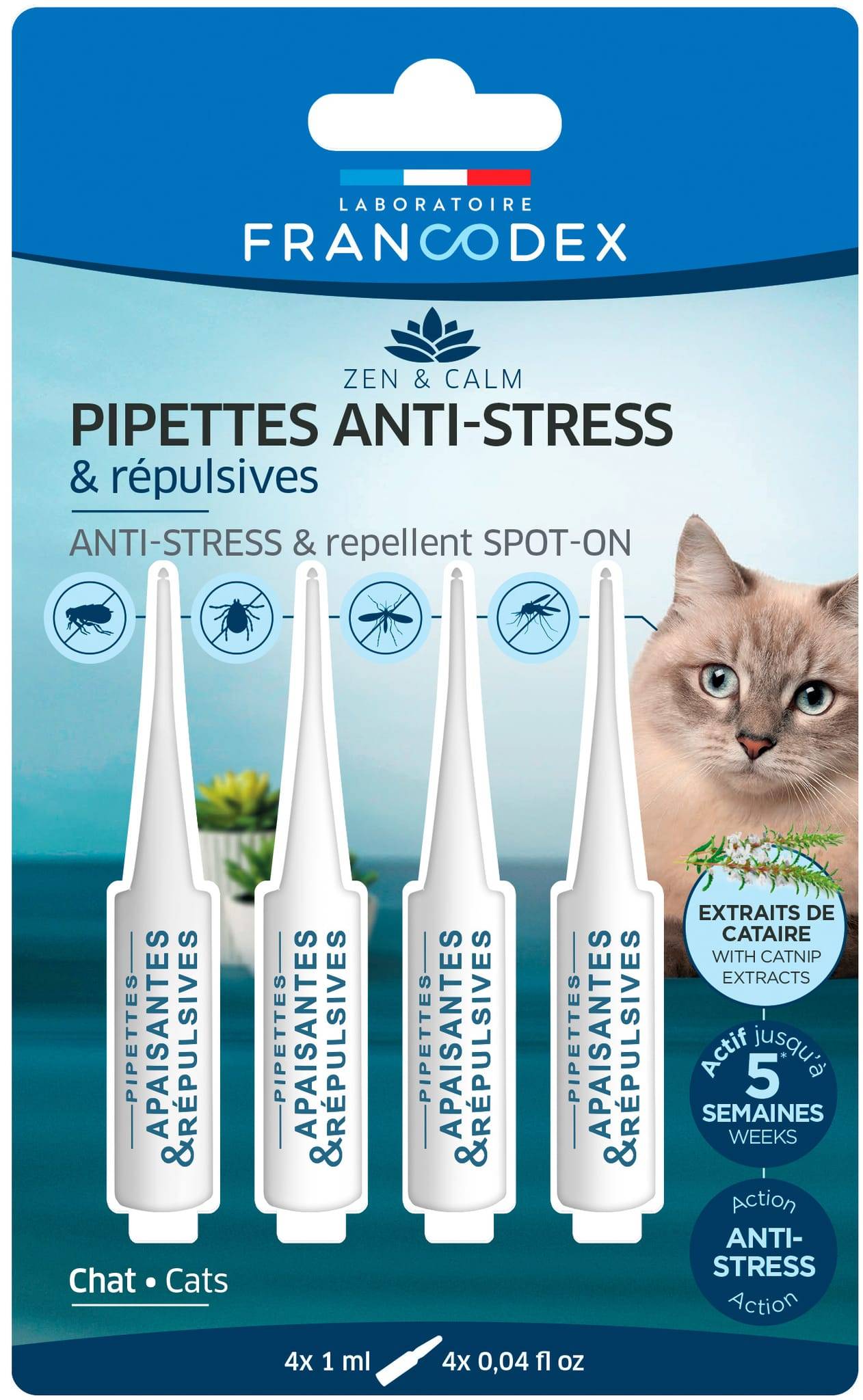 Francodex - Pipettes anti-stress et repulsives pour chat x4 - Imagen 1