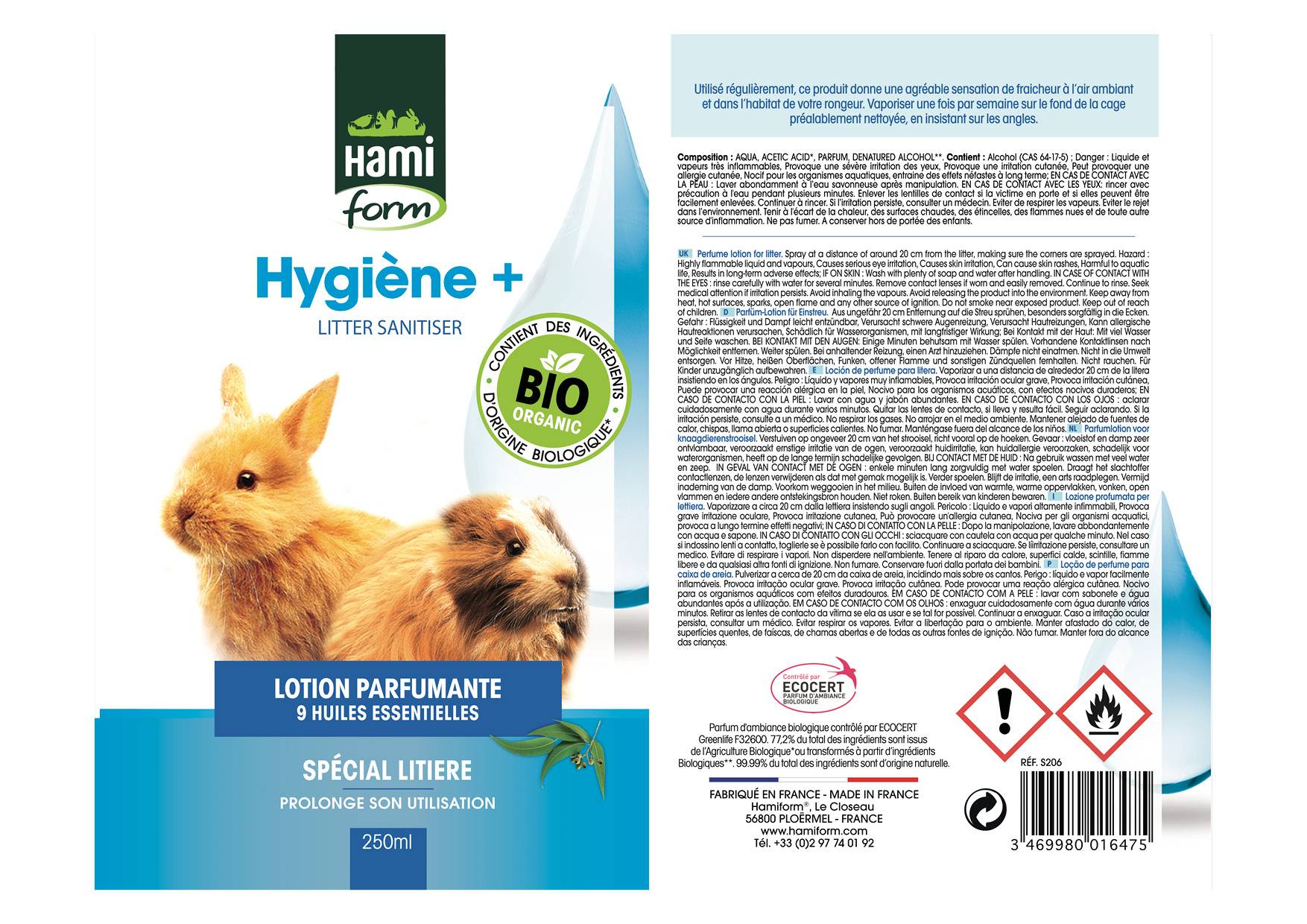 Hamiform - Spray nettoyant Hygiène + bio 250 ml - L.6,3 x l.4,5 x H.19,5 cm - Imagen 2
