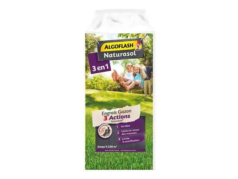Algoflash Naturasol - Engrais gazon granulés 3 actions 10 kg - ALGOFLASH NATURASOL