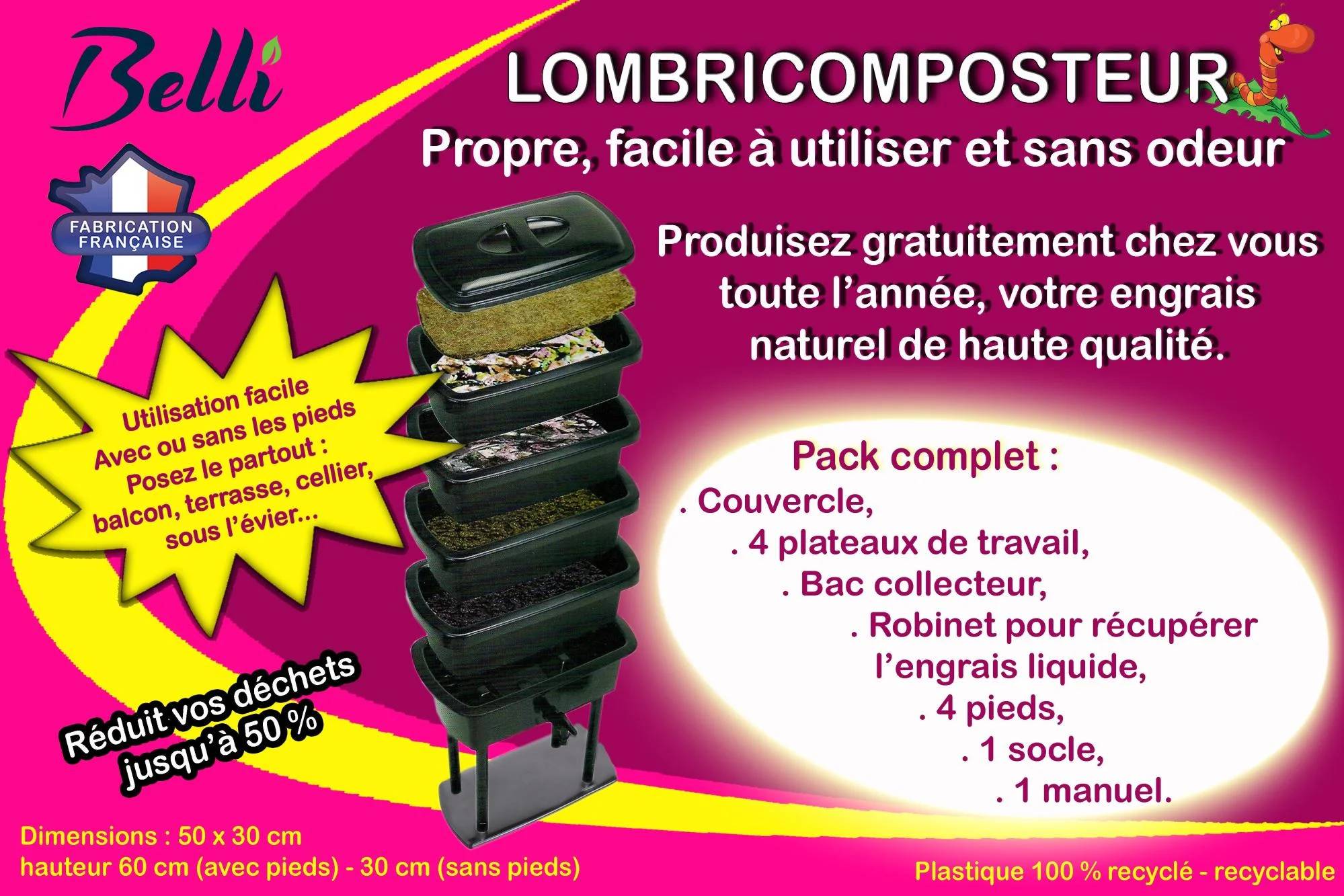 Belli - Lombricomposteur Noir 4 Bacs 32L – BELLIJARDIN - Imagen 2