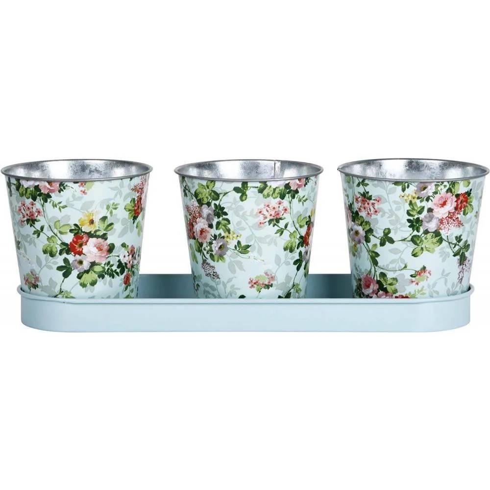 Esschert Design - Jardinière 3 pots acier galvanisé roses – ESSCHERT - Image 1