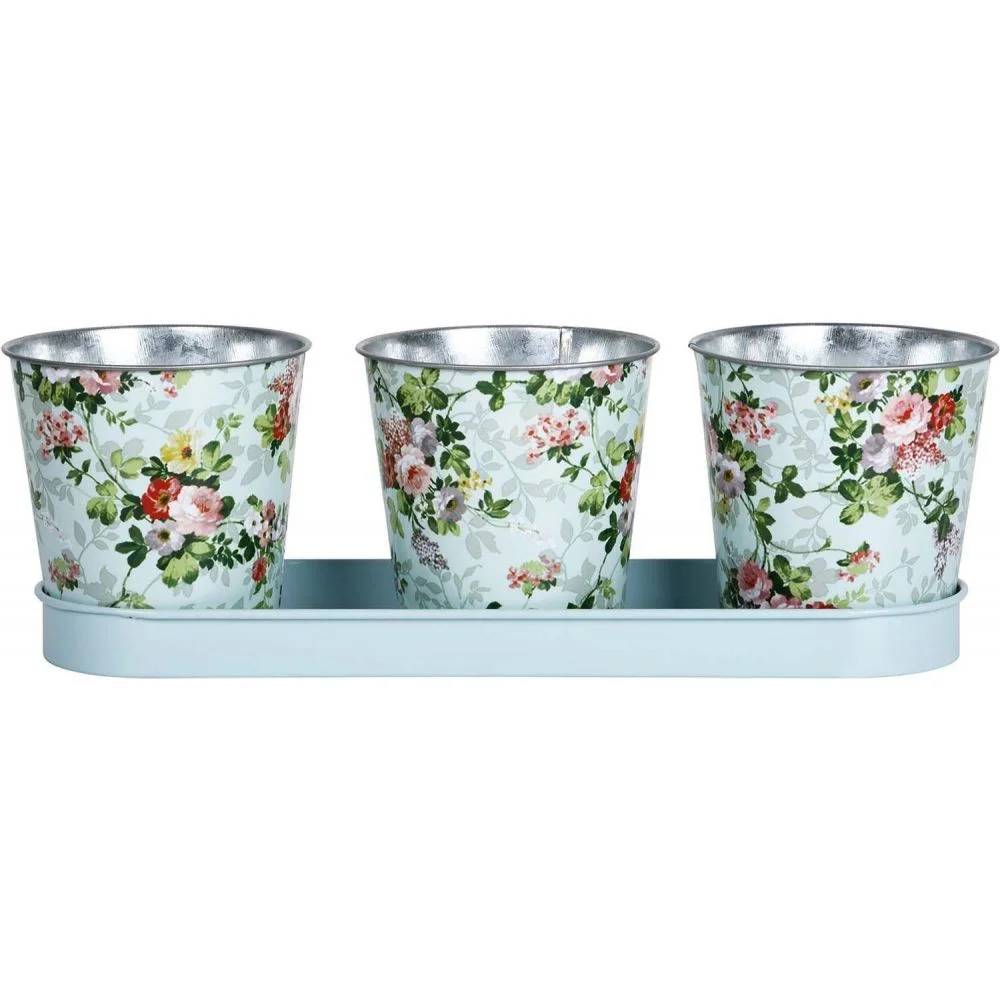 Esschert Design - Jardinière 3 pots acier galvanisé roses – ESSCHERT - Image 4