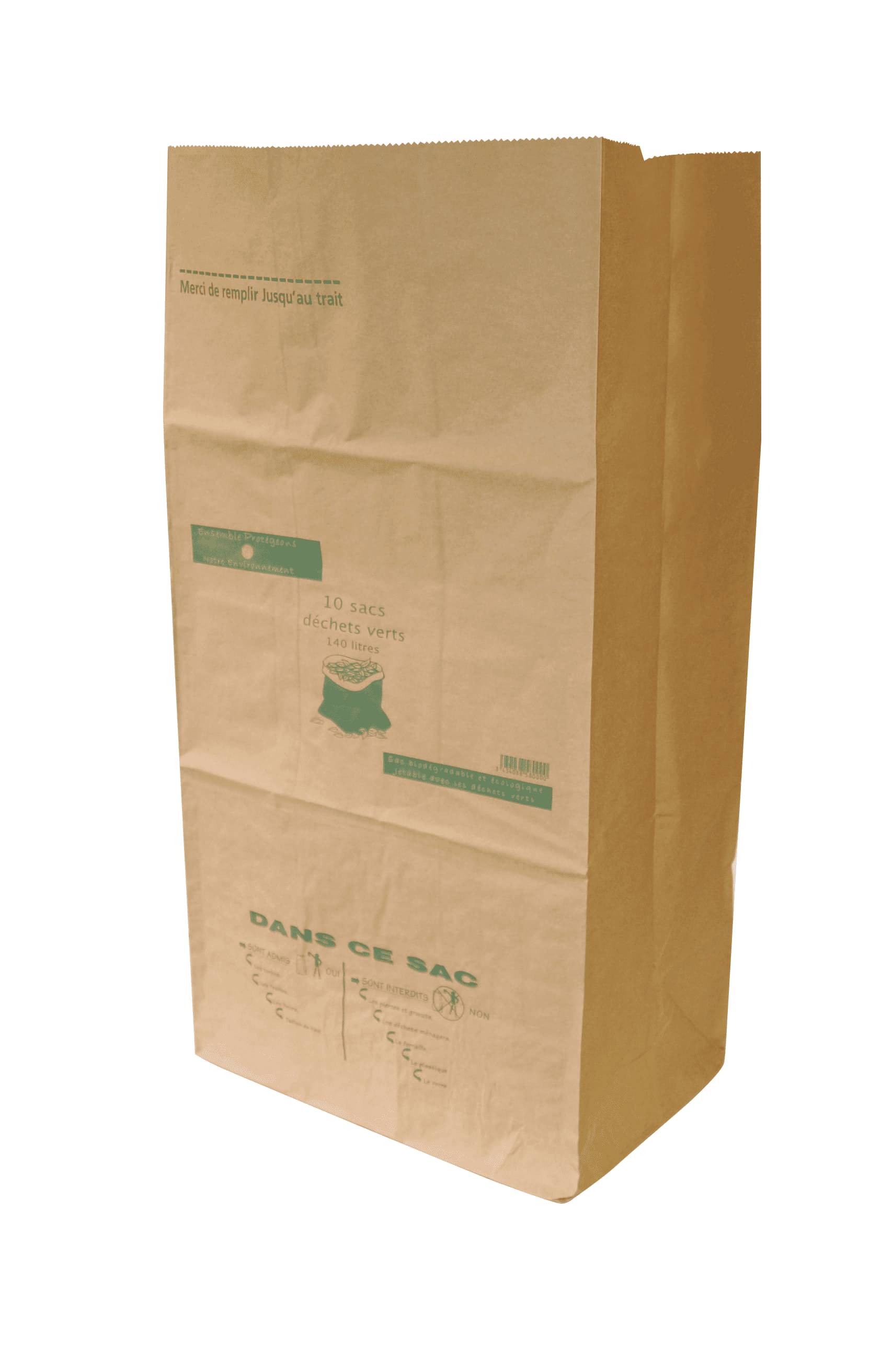 5 Bolsas de residuos verdes papel kraft marrón reciclado tratado W.S. 120 L - Imagen 1