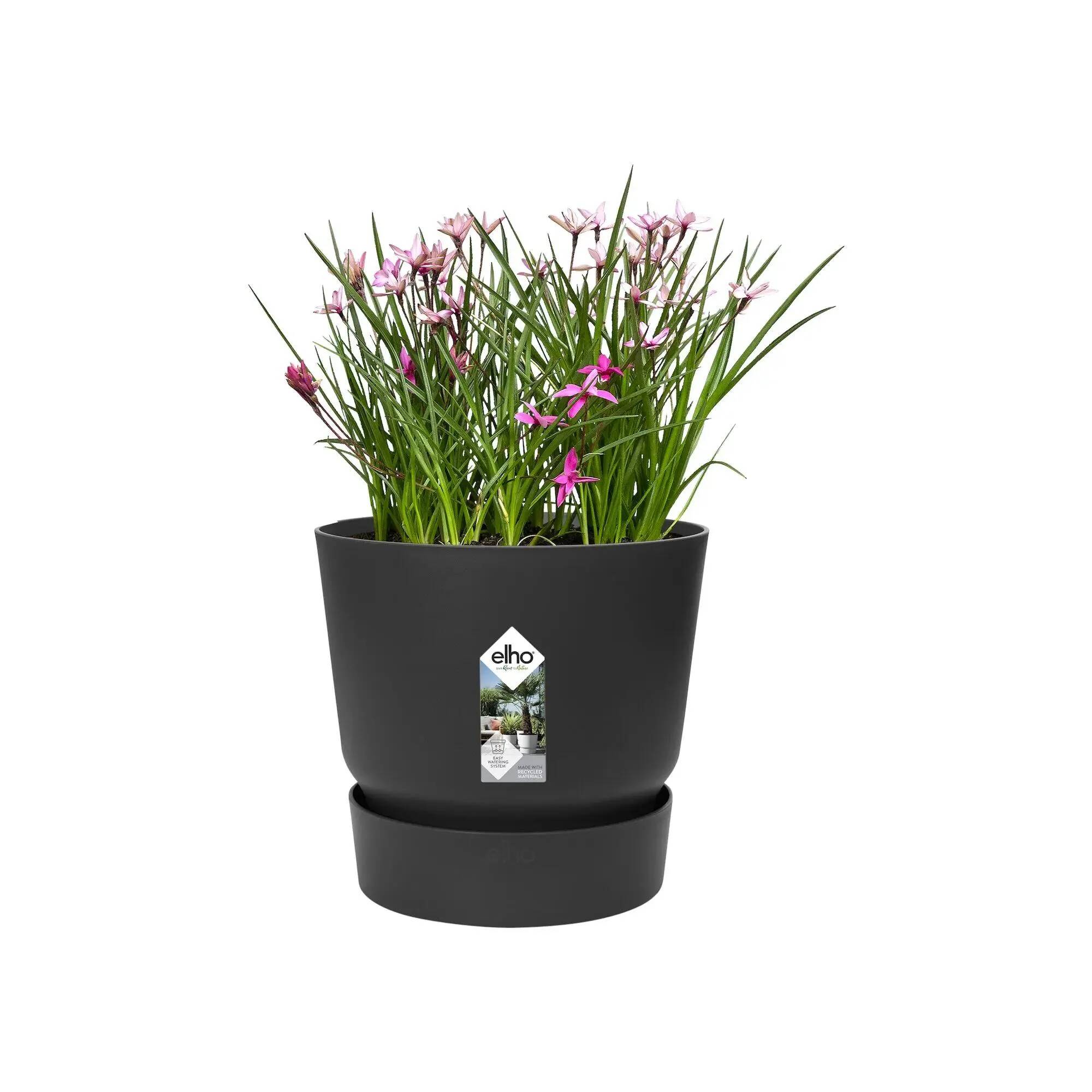 Elho - Pot de fleurs rond plastique recyclé living noir Ø. 30 x H.28 cm Greenville – ELHO