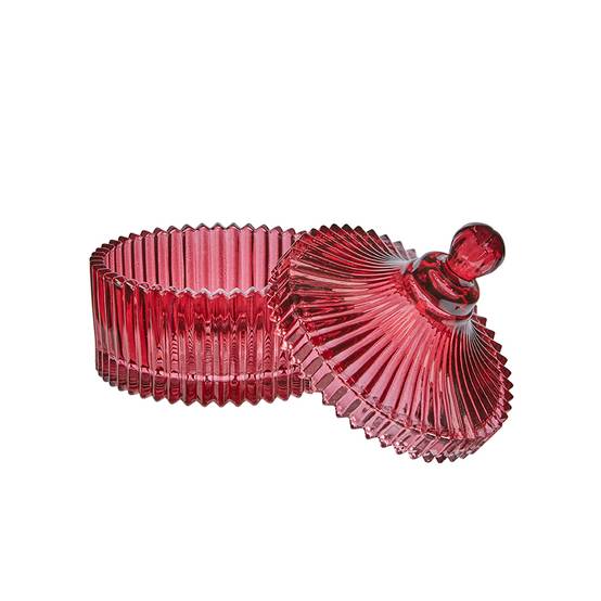 Boite ronde en verre bordeaux - Ø.10 x H.20 cm - Image 2
