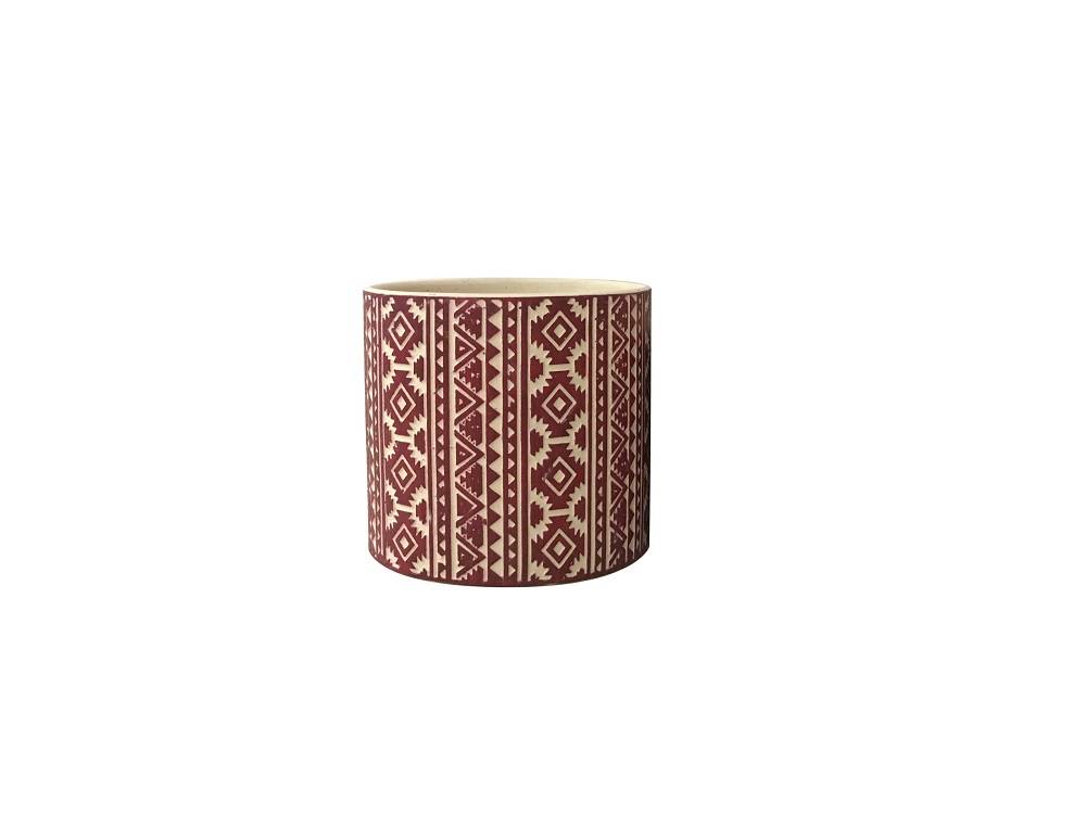 Cache pot à motifs en ciment rouge Ø12 x H10,5 cm