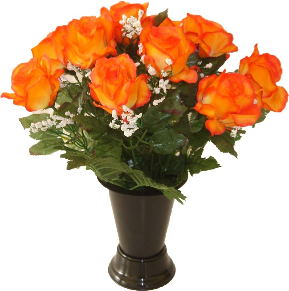 Cône de roses ouvertes orange artificielles Ø.18 x H.36 cm