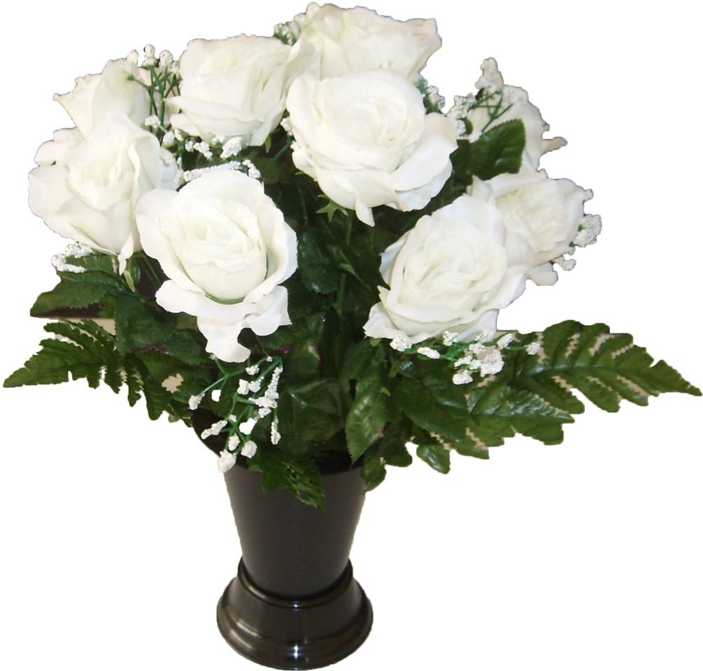 Cône de roses ouvertes blanc artificielles Ø.18 x H.36 cm