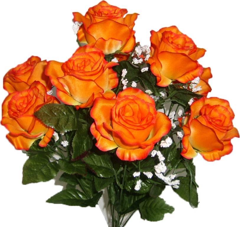 Piquet de roses ouvertes oranges artificielles Ø.25 x H.55 cm