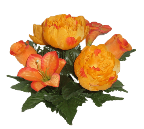 Piquet fleurs variées oranges artificielles Ø.20 x H.35 cm