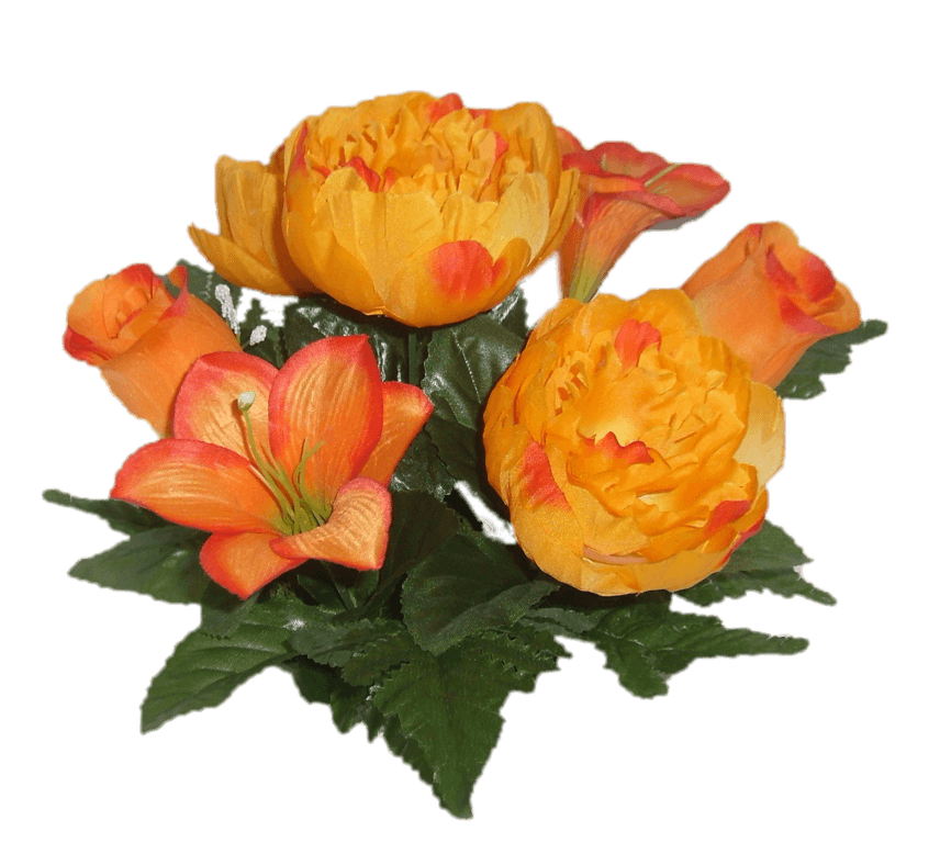 Piquet fleurs variées oranges artificielles Ø.20 x H.35 cm